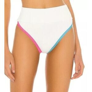Beach Riot Swim High Waisted Bikini Bottoms XS White Colorblock Retro Dopamine